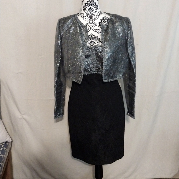 USA Made Rare Vintage Ritzy Unique Evening Midi Dress w Bolero Cloque Sz 10 - Picture 2 of 14